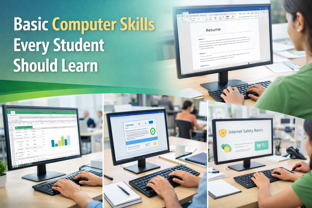 Students learning MS Office, typing and practical computer skills for real-world use in 2026